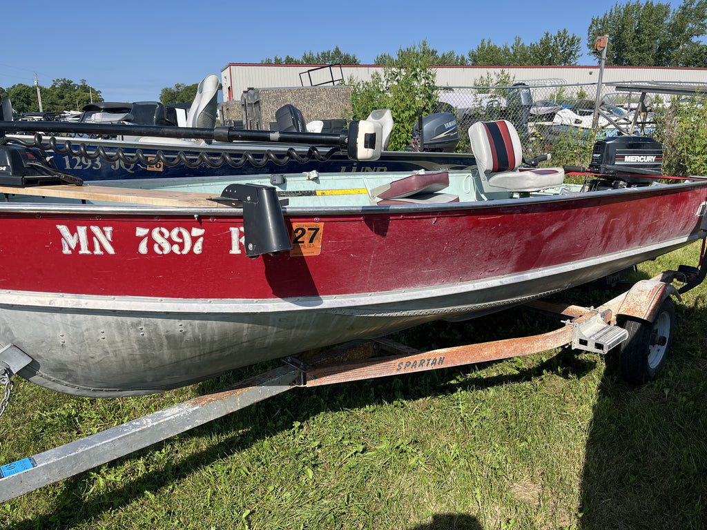 1974 Lund 14' Aluminum Fishing Boat – 25 HP Mercury Tiller & Spartan Roller Trailer