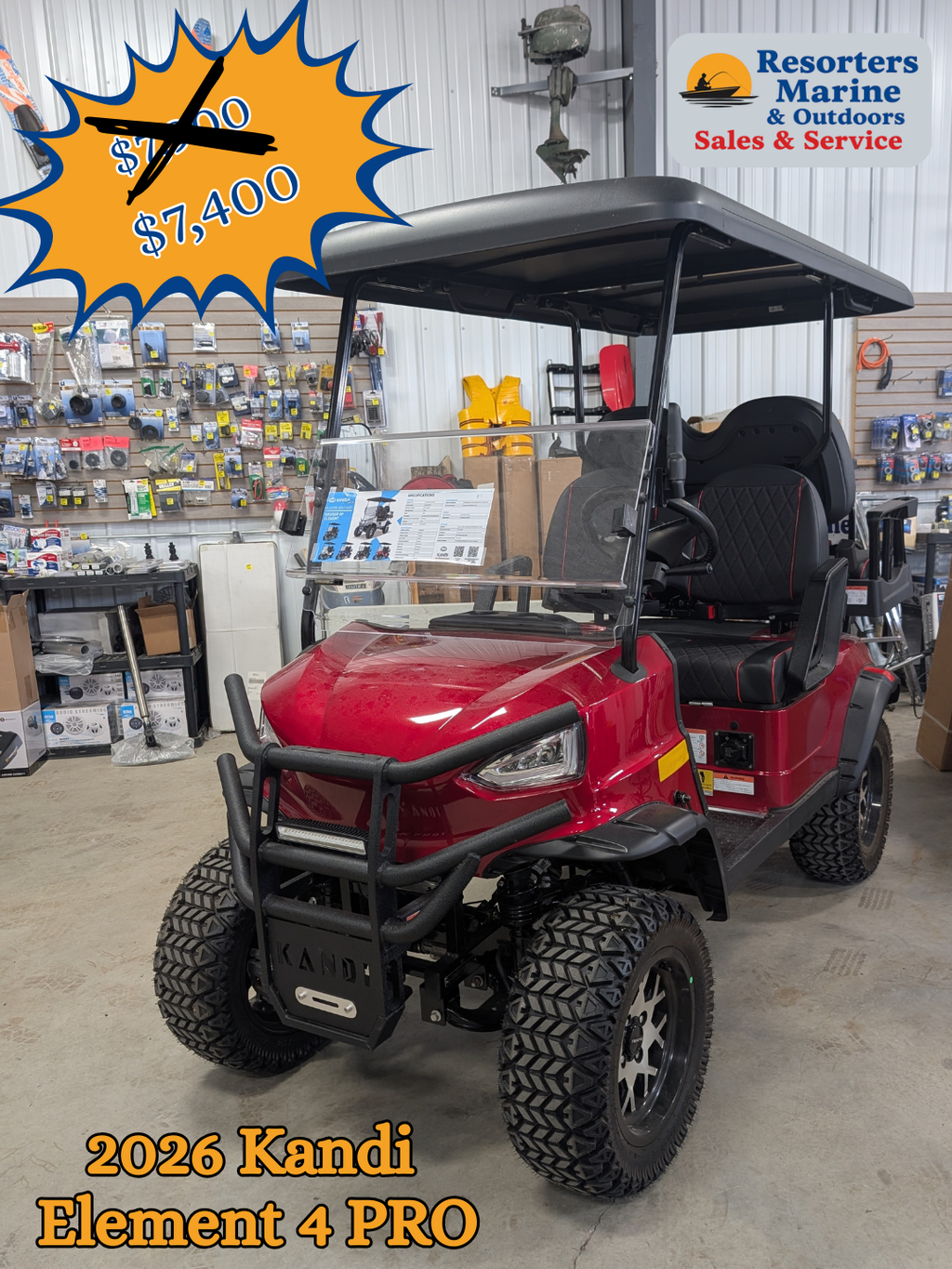 2026 Kandi Element 4 PRO Electric Golf Cart – Crimson Red – Tournament Featured Special ($500 OFF)