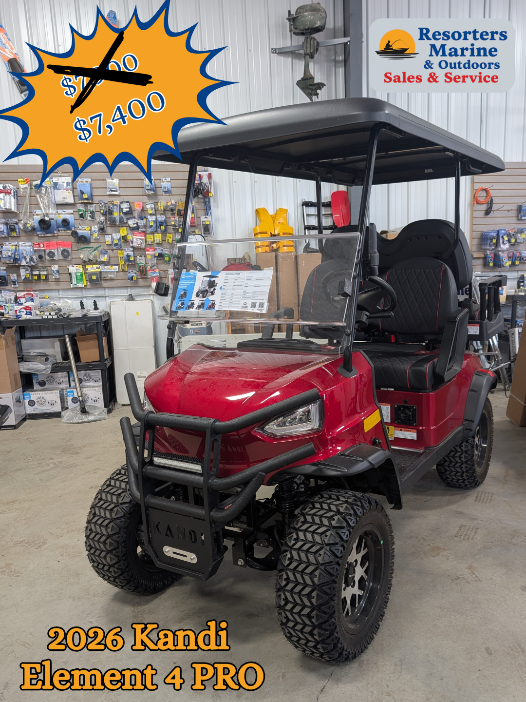 2026 Kandi Element 4 PRO Electric Golf Cart – Crimson Red – Tournament Featured Special ($500 OFF)