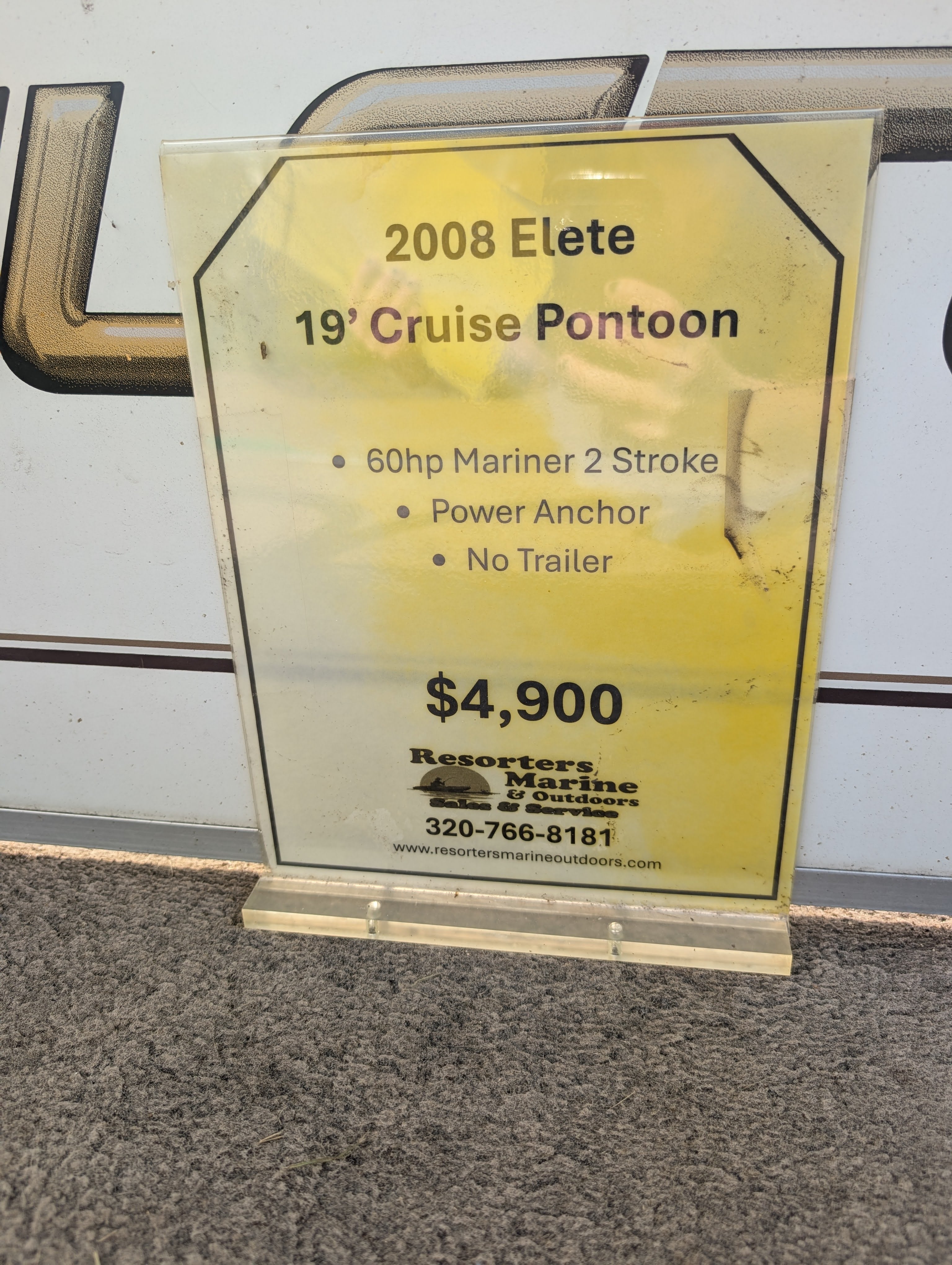 2008 Elete 19' Cruise Pontoon w/ 60HP Mariner 2-Stroke & Power Anchor