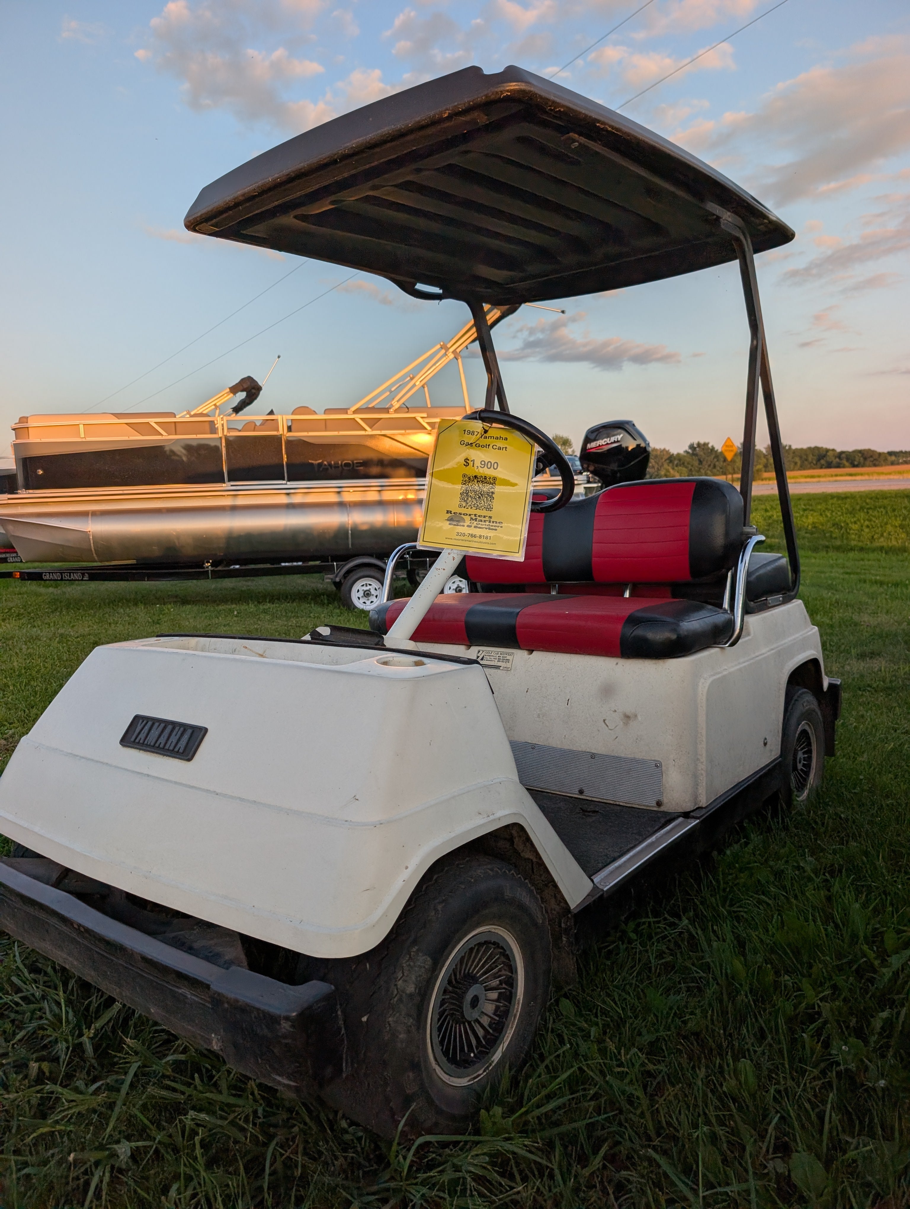 1987 Yamaha Golf Cart – Gas Powered Utility Cart with Black Canopy Top