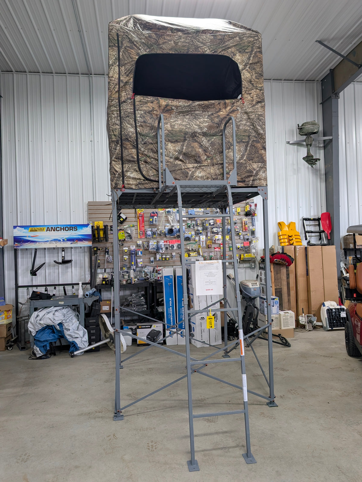 Ol' Man 7' Base Camp Deluxe Quad Pod Elevated Hunting Platform with Camo Enclosure, $489