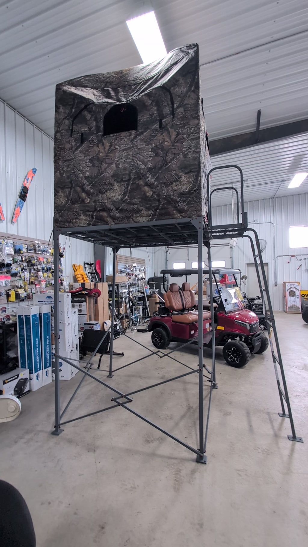 Ol' Man 7' Base Camp Deluxe Quad Pod Elevated Hunting Platform with Camo Enclosure, $489